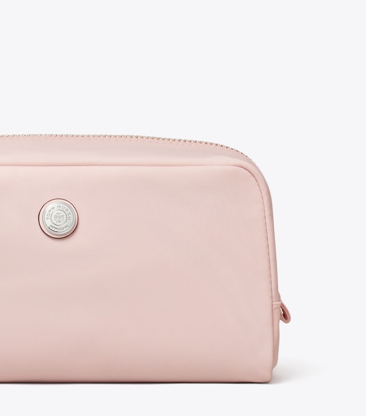 Tory Burch designer cosmetic bags Medium Twist Cosmetic Case in Rose Mist detail