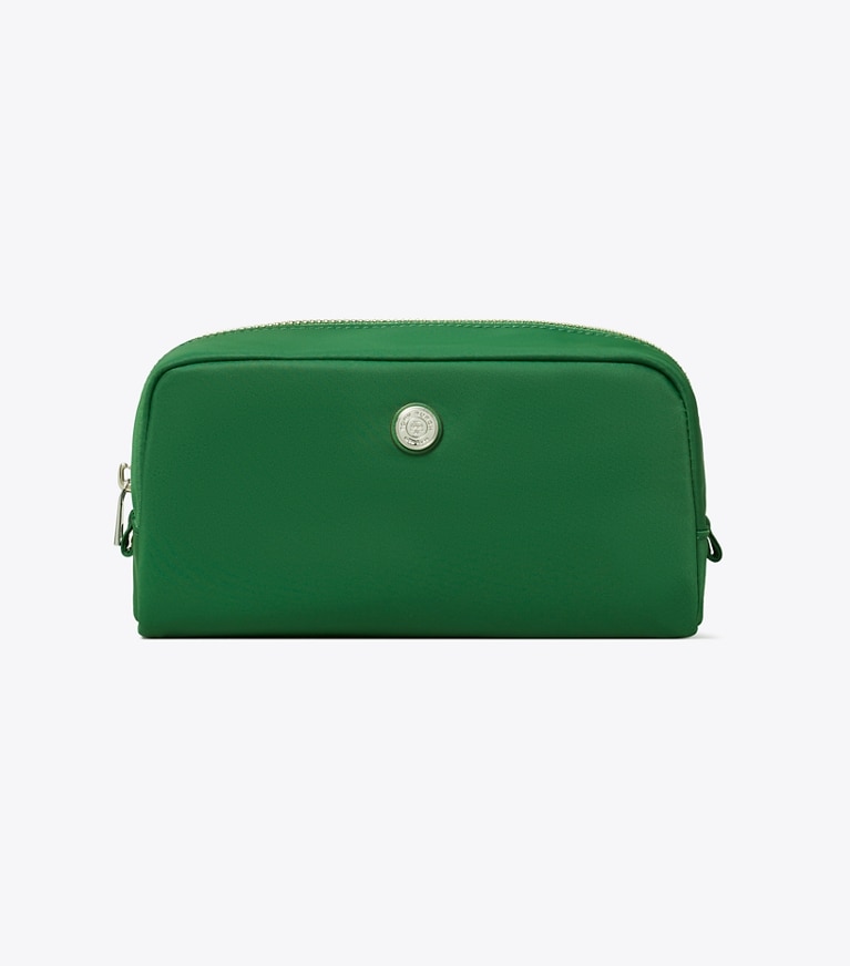 Tory Burch designer cosmetic bags Medium Twist Cosmetic Case in Basil front