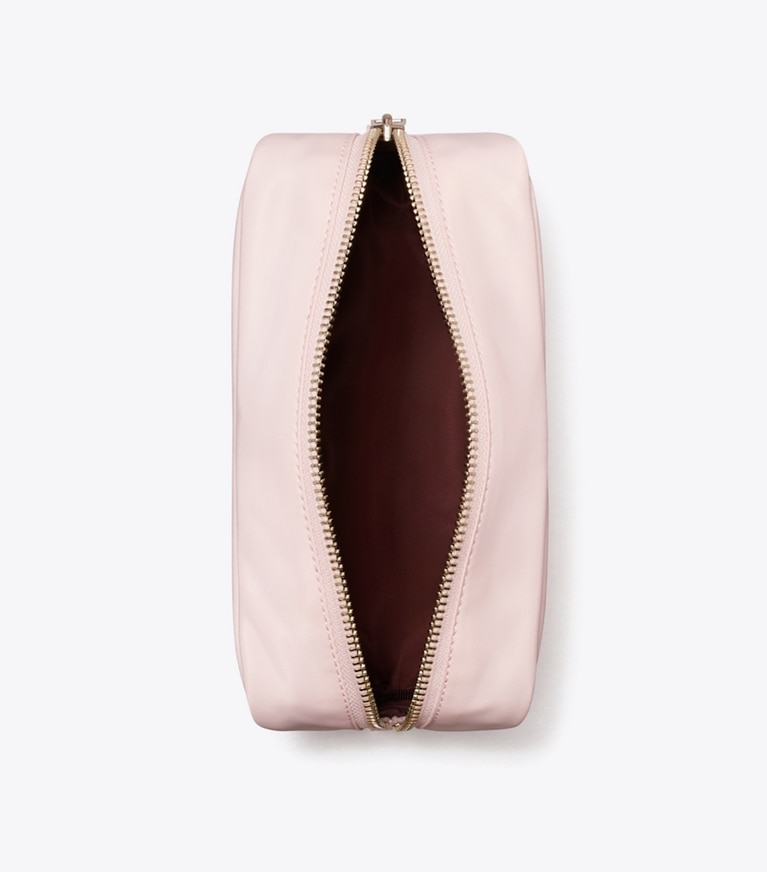 Tory Burch designer cosmetic bags Medium Twist Cosmetic Case in Rose Mist overhead