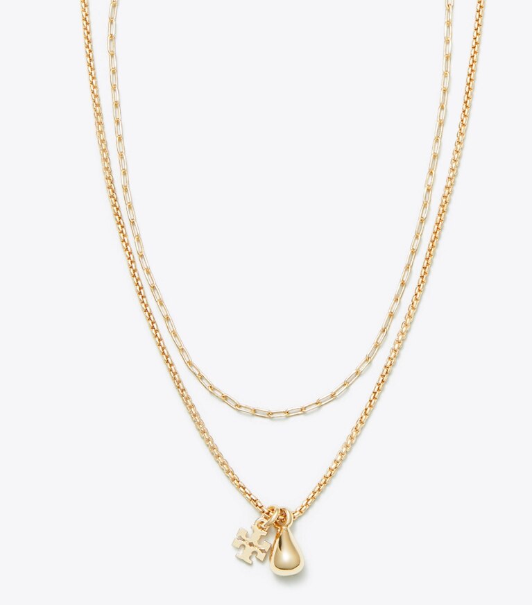 Tory Burch designer halsketten Mehrreihige Good Luck Halskette in Tory Gold front