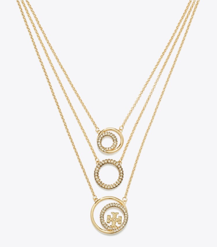 Tory Burch designer halsketten Mehrreihige Miller Pavé-Halskette in Tory Gold / Crystal detail