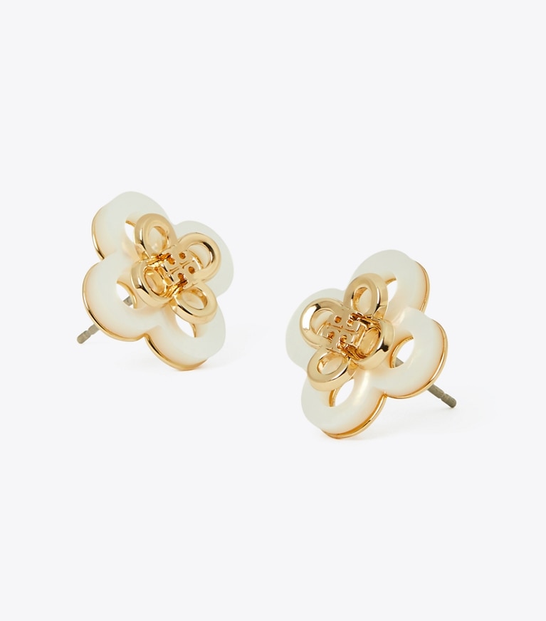 Tory Burch designer ohrringe Mehrschichtiger Kira Clover Ohrstecker in Tory Gold / Mother of Pearl front
