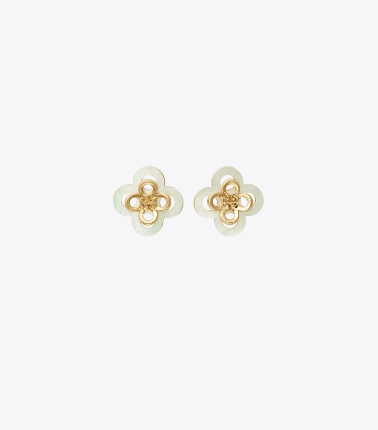 Tory Burch designer ohrringe Mehrschichtiger Kira Clover Ohrstecker in Tory Gold / Mother of Pearl front