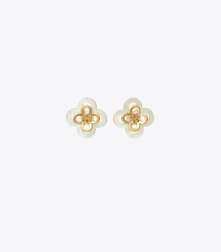 Tory Burch designer ohrringe Mehrschichtiger Kira Clover Ohrstecker in Tory Gold / Mother of Pearl front