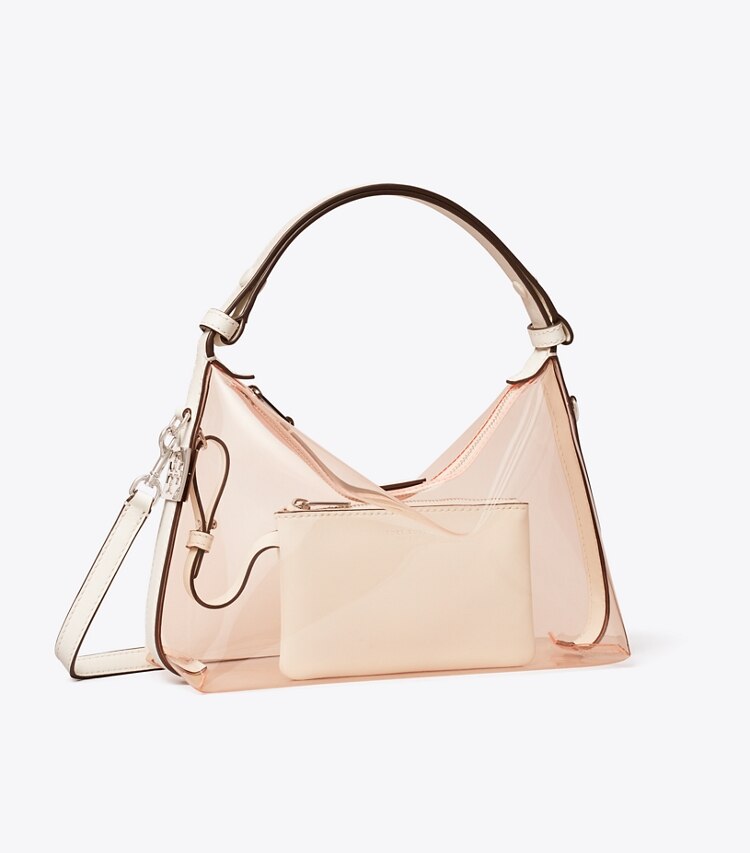 Tory Burch designer shoulder bags Mellow Clear Shoulder Bag in Flamingo Pink angle