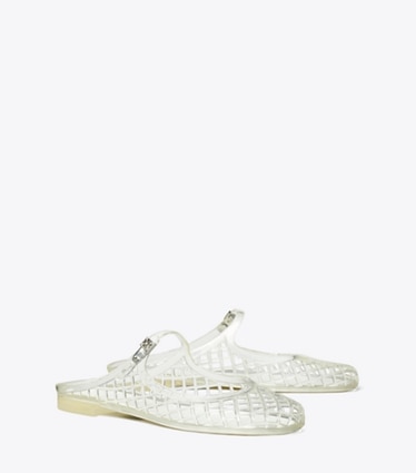 Tory Burch designer sandalen Mellow Mary Jane aus Jelly in CLEAR / SILVER angle