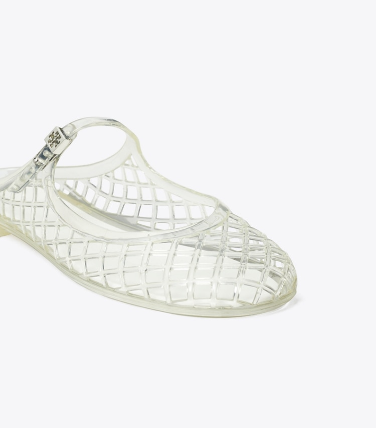 Tory Burch designer sandals Mellow Mary Jane Jelly in CLEAR / SILVER detail