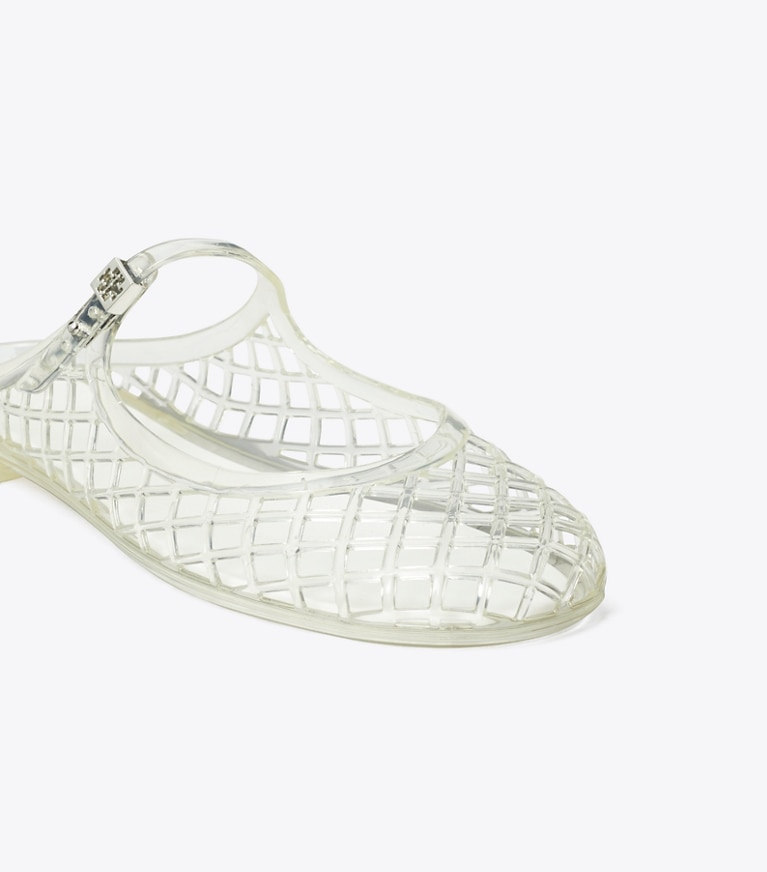 Tory Burch designer sandals Mellow Mary Jane Jelly in CLEAR / SILVER angle