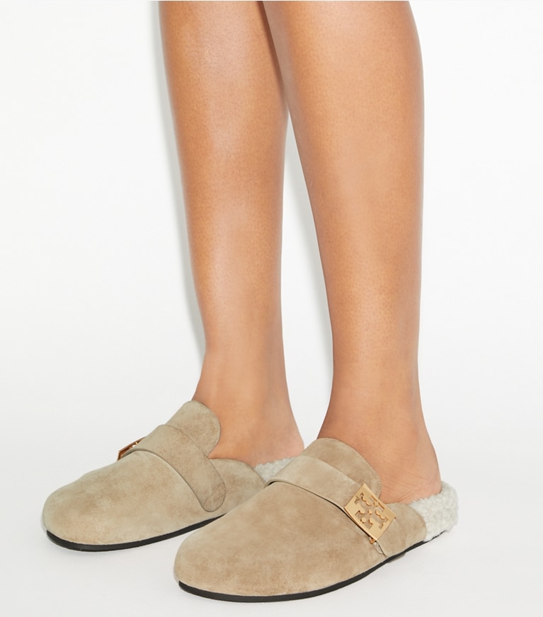 Tory Burch designer flats Mellow Mule in NOISETTE / TAUPE angle