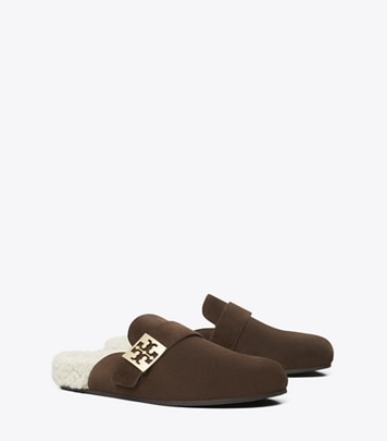 Tory Burch designer flats Mellow Mule in DARK COCOA / TAUPE angle