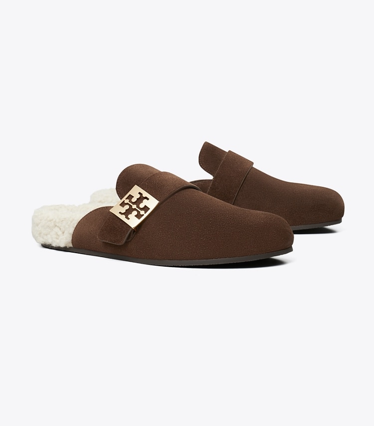 Tory Burch designer flats Mellow Mule in DARK COCOA / TAUPE angle