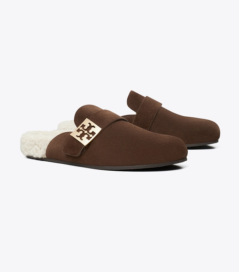 Tory Burch designer flats Mellow Mule in DARK COCOA / TAUPE angle