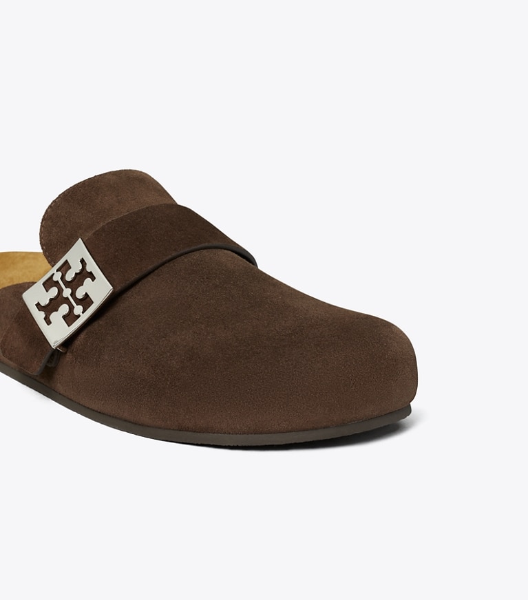 Tory Burch designer flats Mellow Mule in DARK COCOA / SILVER angle