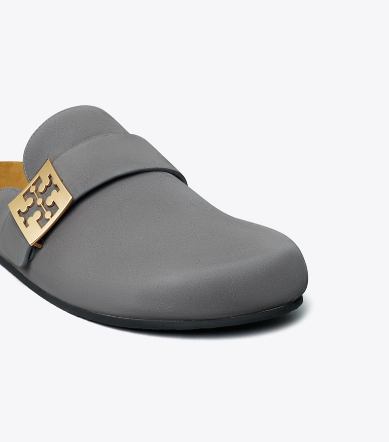 Tory Burch designer flats Mellow Mule in CHARCOAL GRAY / SILVER detail