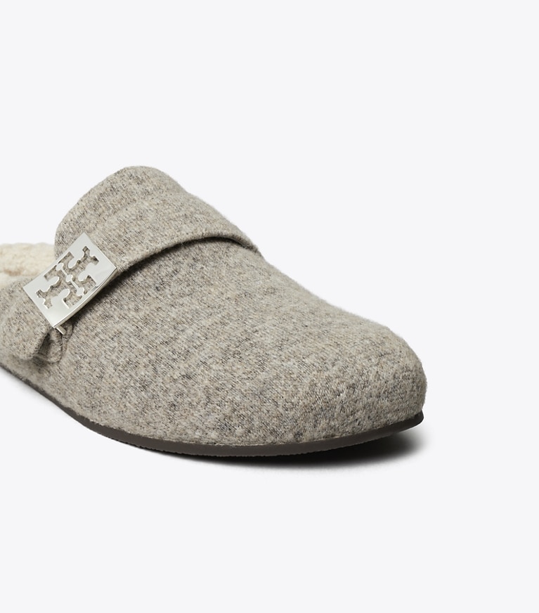 Tory Burch designer flats Mellow Mule in FOG GRAY / TAUPE angle