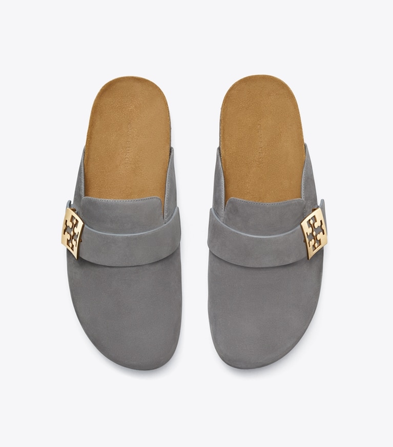 Tory Burch designer flats Mellow Mule in CHARCOAL GRAY / SILVER overhead