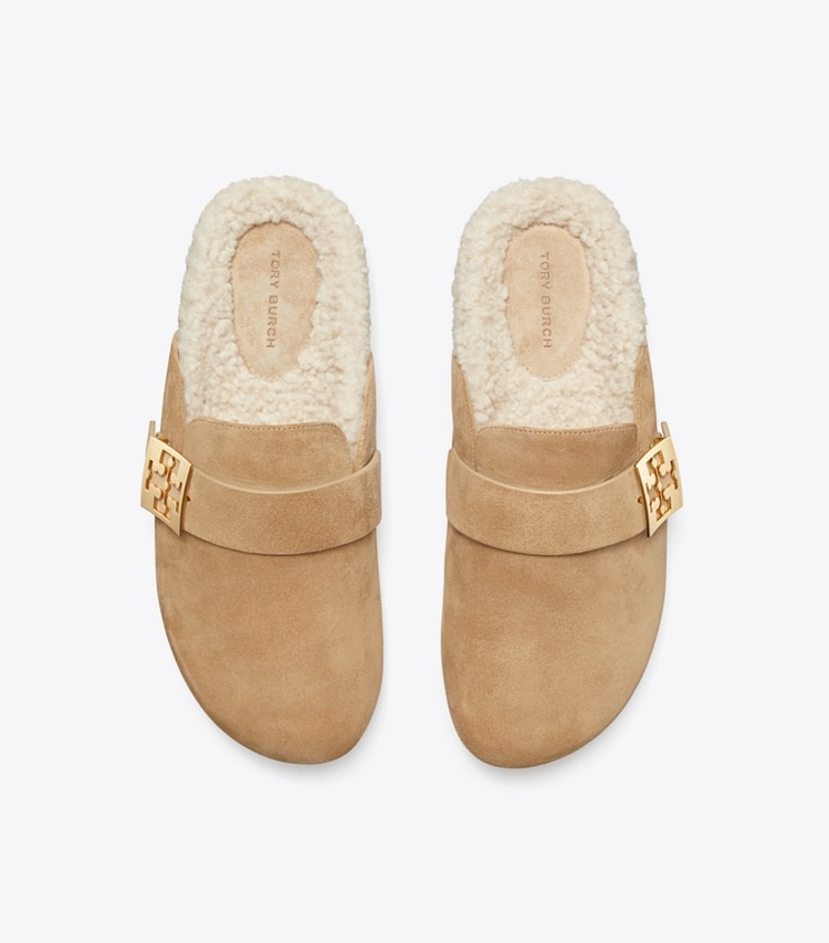 Tory Burch designer flats Mellow Mule in NOISETTE / TAUPE overhead