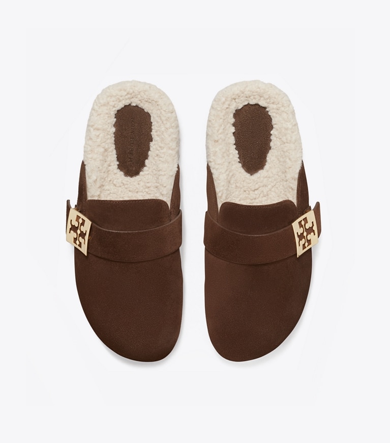 Tory Burch designer flats Mellow Mule in DARK COCOA / TAUPE angle