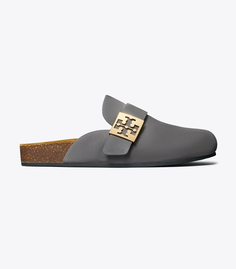 Tory Burch designer flats Mellow Mule in CHARCOAL GRAY / SILVER side