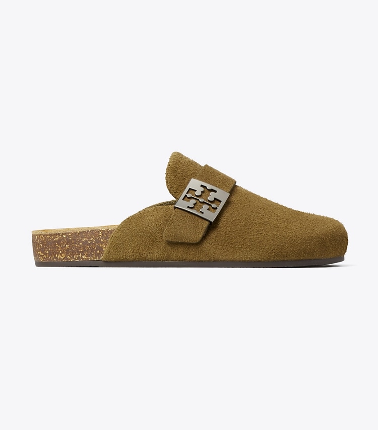 Tory Burch designer flats Mellow Mule in WILD OLIVE / SILVER side