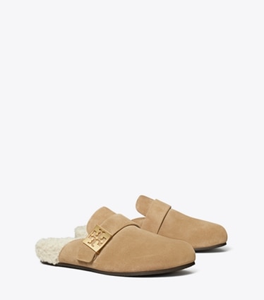 Tory Burch designer loafers Mellow Pantolette in NOISETTE / TAUPE angle