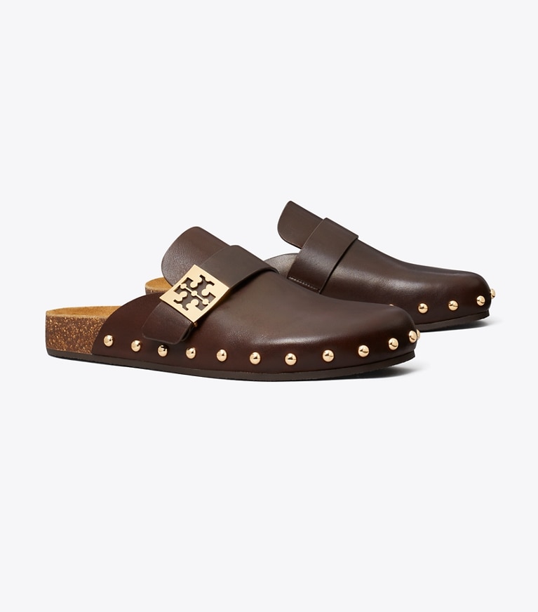 Tory Burch designer loafers Mellow Pantolette mit Nieten in DEEP MOCHA / GOLD angle