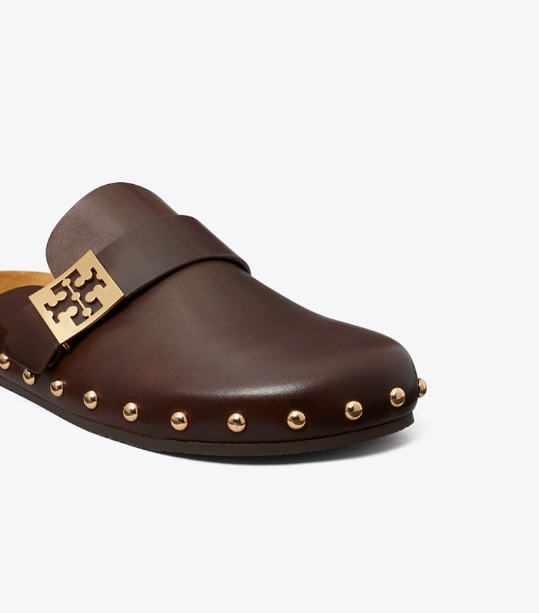 Tory Burch designer loafers Mellow Pantolette mit Nieten in DEEP MOCHA / GOLD angle