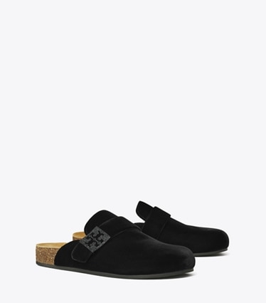 Tory Burch designer flats Mellow Pavé Mule in PERFECT BLACK / JET angle