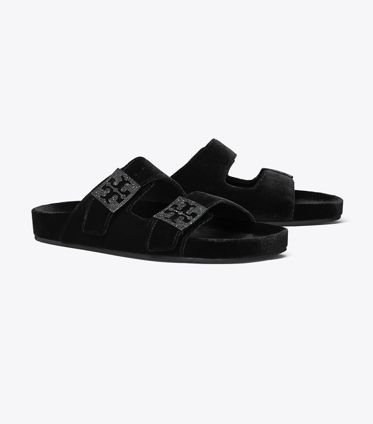 Tory Burch designer sandals Mellow Pavé Sandal in PERFECT BLACK / JET angle