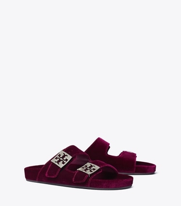 Tory Burch designer sandals Mellow Pavé Sandal in BURGUNDY BERRY / SILVER angle