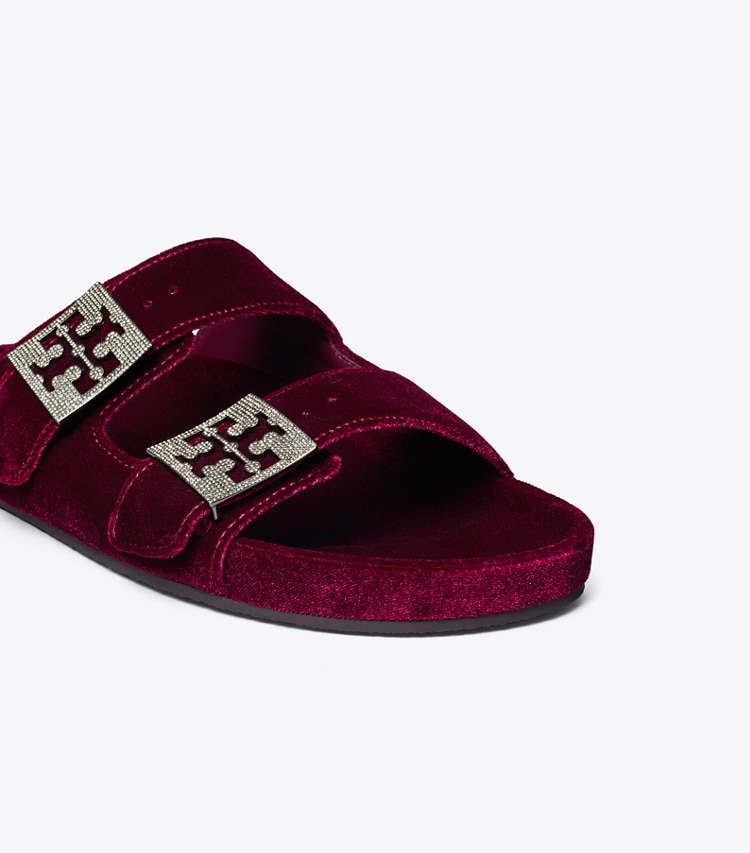 Tory Burch designer sandals Mellow Pavé Sandal in BURGUNDY BERRY / SILVER detail