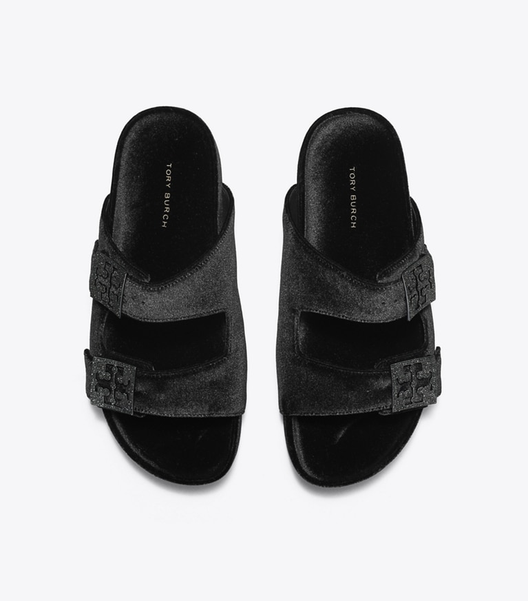 Tory Burch designer sandals Mellow Pavé Sandal in PERFECT BLACK / JET angle