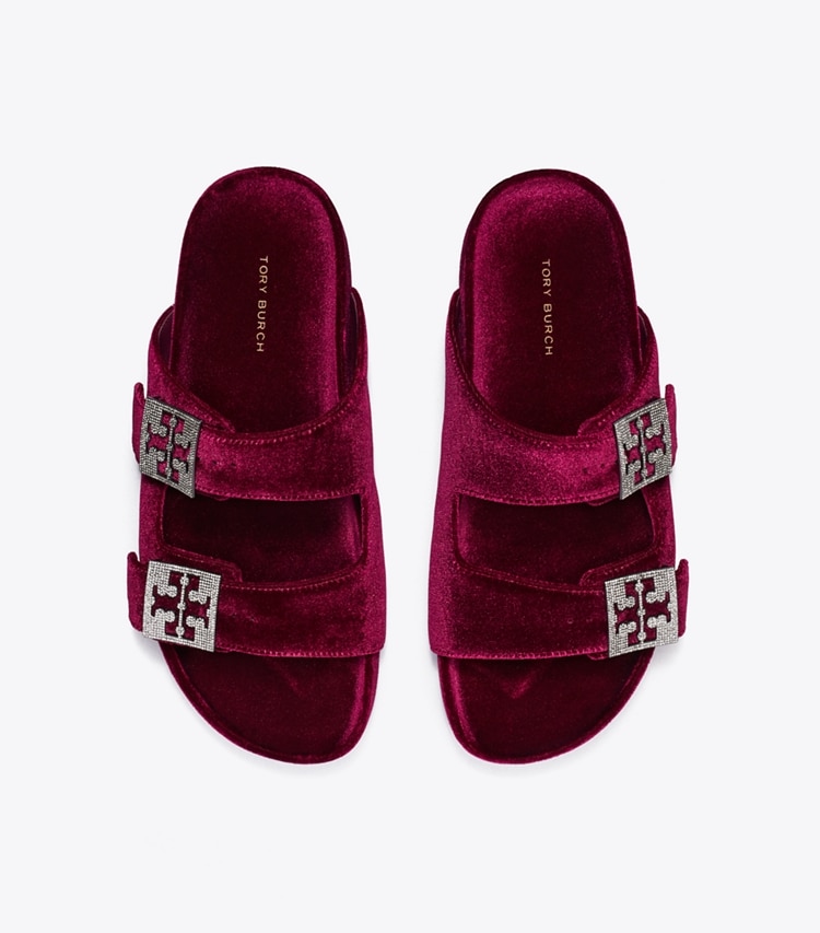 Tory Burch designer sandali Mellow Pavé Sandal in BURGUNDY BERRY / SILVER superiore