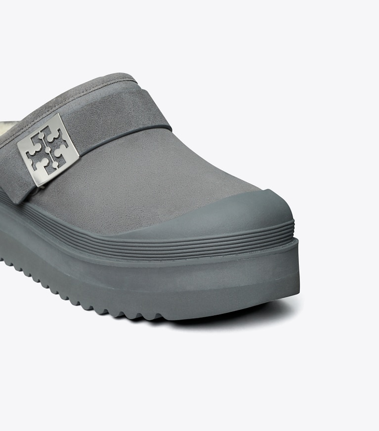 Tory Burch designer loafers Mellow Plateau-Pantolette in CHARCOAL GRAY / SILVER angle