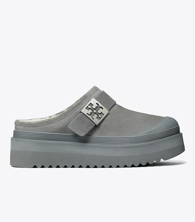 Tory Burch designer loafers Mellow Plateau-Pantolette in CHARCOAL GRAY / SILVER side
