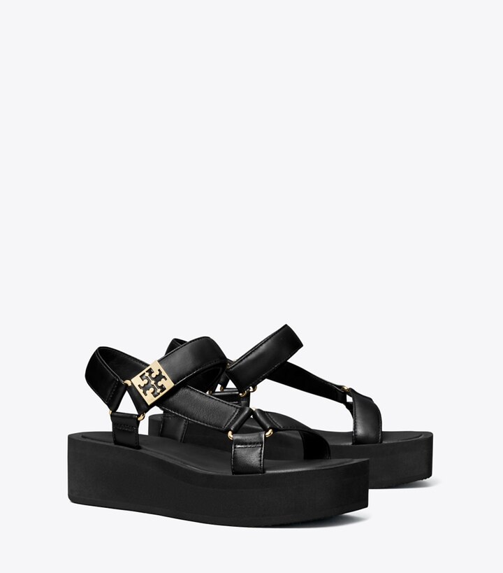Tory Burch designer sandalen Mellow Plateau-Sandale in PERFECT BLACK / GOLD / PERFECT BLACK angle