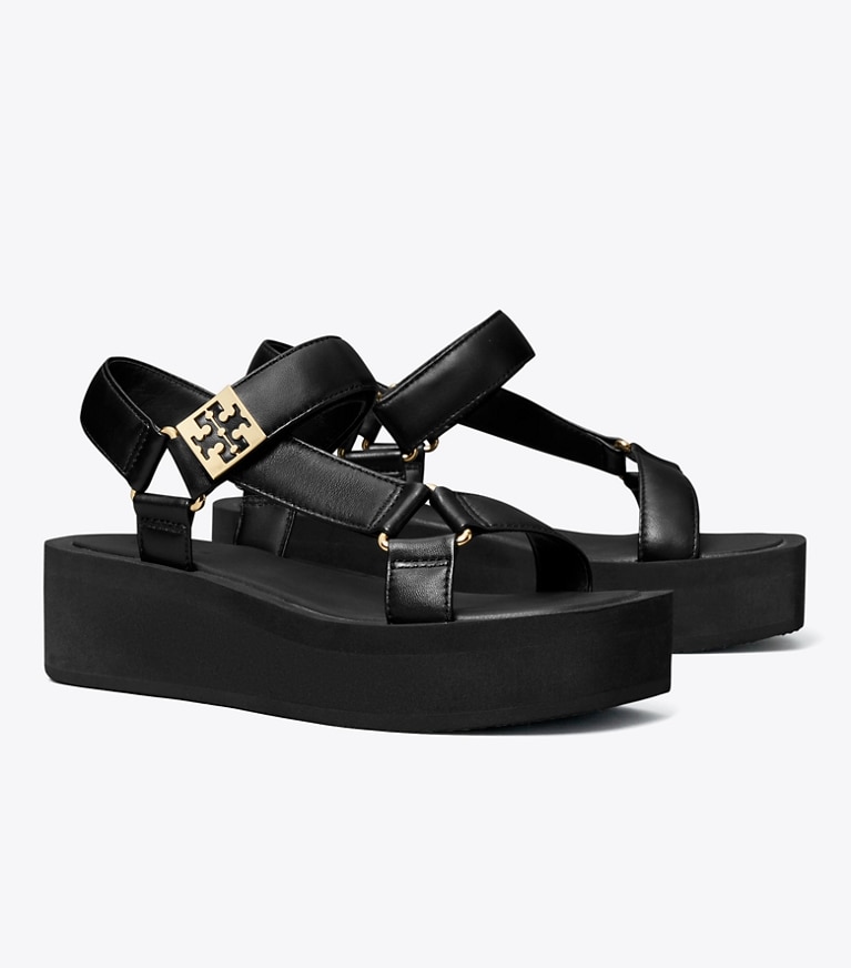 Tory Burch designer sandalen Mellow Plateau-Sandale in PERFECT BLACK / GOLD / PERFECT BLACK angle