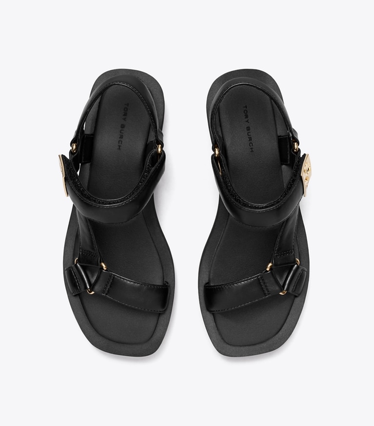 Tory Burch designer sandalen Mellow Plateau-Sandale in PERFECT BLACK / GOLD / PERFECT BLACK angle