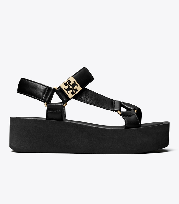 Tory Burch designer sandalen Mellow Plateau-Sandale in PERFECT BLACK / GOLD / PERFECT BLACK side
