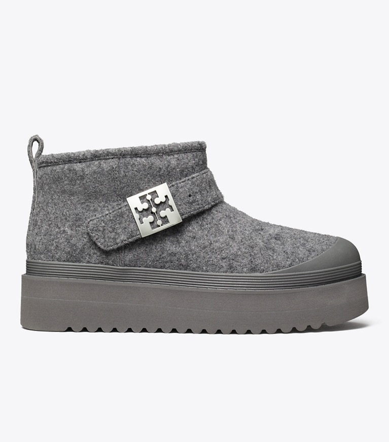 Tory Burch designer ankle boots Mellow Platform Boot in STORM CLOUD / SILVER angle