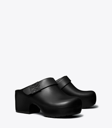 Tory Burch designer flats Mellow Platform Heeled Clog in PERFECT BLACK angle