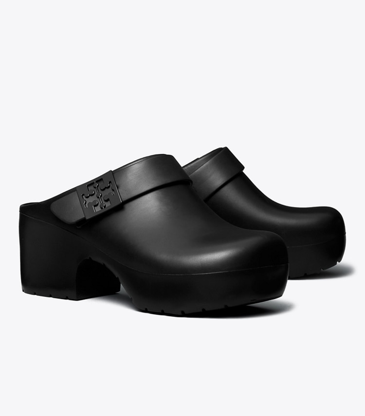 Tory Burch designer flats Mellow Platform Heeled Clog in PERFECT BLACK angle