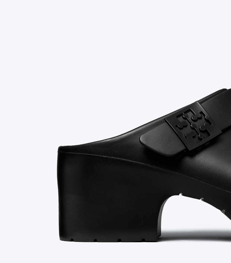 Tory Burch designer flats Mellow Platform Heeled Clog in PERFECT BLACK angle