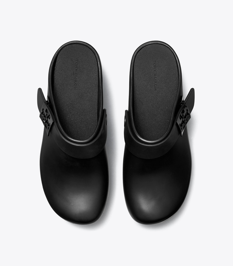 Tory Burch designer flats Mellow Platform Heeled Clog in PERFECT BLACK angle
