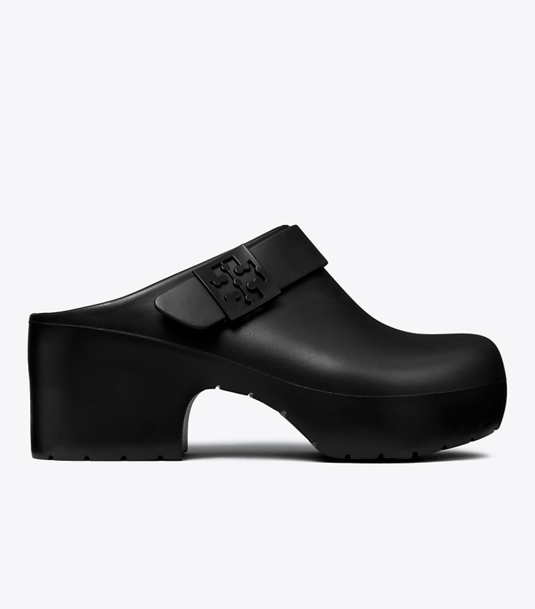 Tory Burch designer flats Mellow Platform Heeled Clog in PERFECT BLACK angle