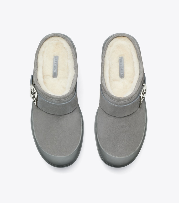 Tory Burch designer flats Mellow Platform Mule in CHARCOAL GRAY / SILVER overhead