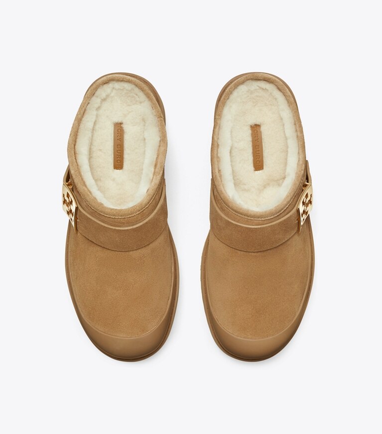 Tory Burch designer flats Mellow Platform Mule in CHESTNUT / GOLD angle