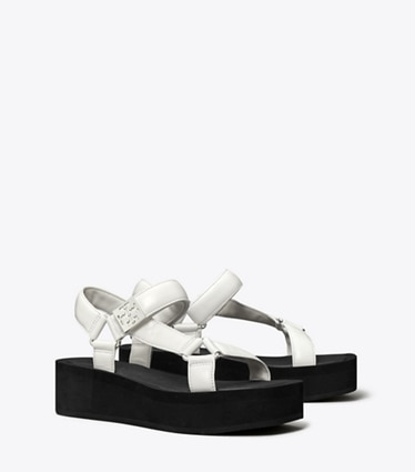 Tory Burch designer sandals Mellow Platform Sandal in OPTIC WHITE / SILVER / PERFECT BLACK angle