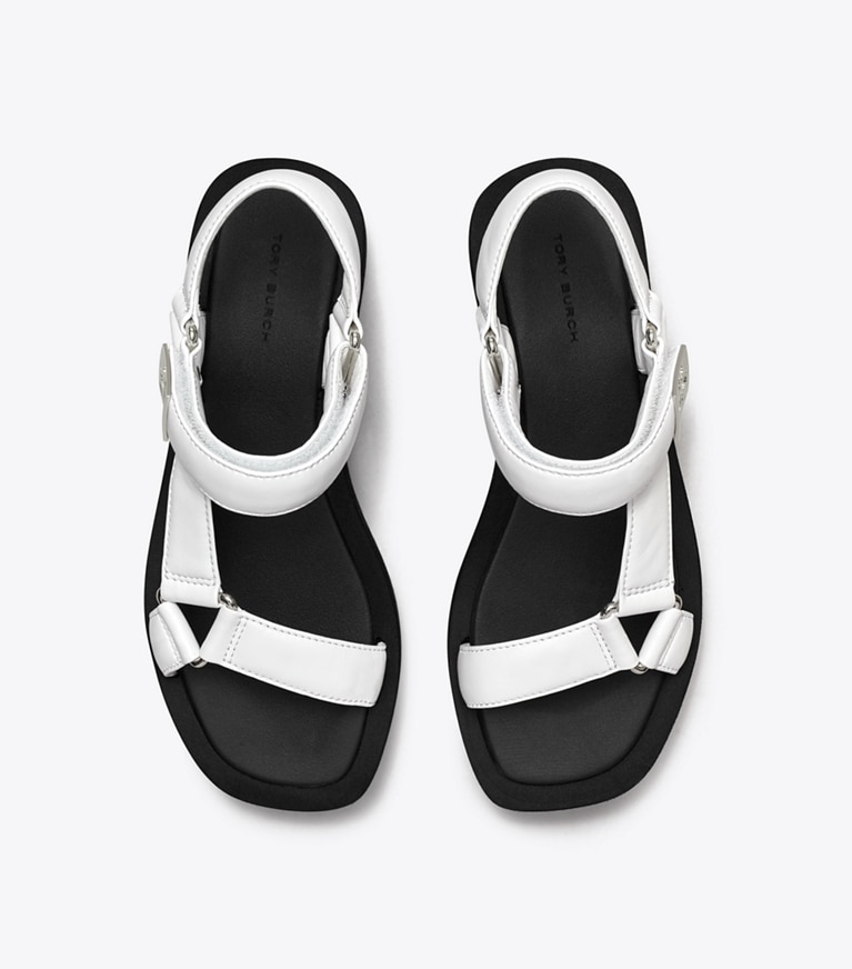 Tory Burch designer sandals Mellow Platform Sandal in OPTIC WHITE / SILVER / PERFECT BLACK angle