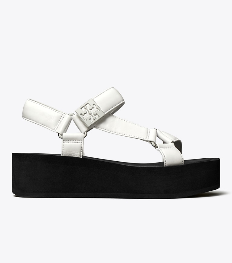 Tory Burch designer sandals Mellow Platform Sandal in OPTIC WHITE / SILVER / PERFECT BLACK angle